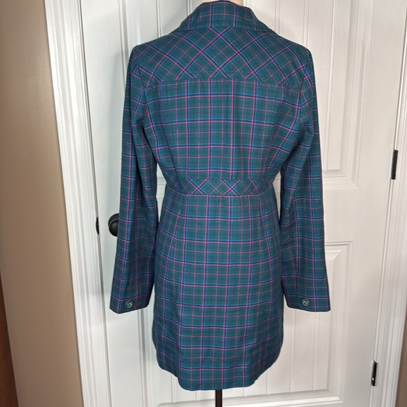 SUSINA Teal/Pink Plaid Womens Lightweight Lined Flannel Peacoat Jacket Sz L - Picture 5 of 11
